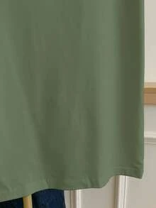 Resyla Áo thun nữ cổ tròn màu trơn, kiểu dáng thường ngày, đa năng cho mùa hè. - xanh quân đội - Xem 5