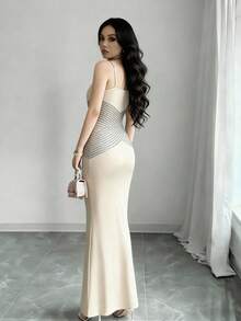 Modelyn 女士条纹纹理印花性感吊带修身长裙，夏季 - 彩色 - 查看 2