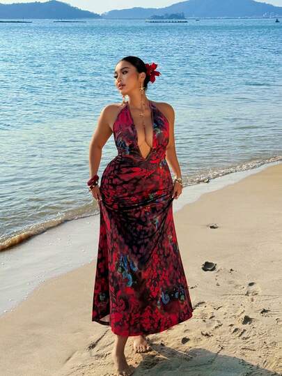 Sunnyshic Đầm cỡ lớn in kỹ thuật số họa tiết da báo và paisley, cổ chữ V sâu, không tay, thích hợp cho các buổi hẹn hò, kỳ nghỉ, những chuyến đi chơi gợi cảm, tiệc độc thân, dạo chơi buổi tối, du lịch biển và đảo.