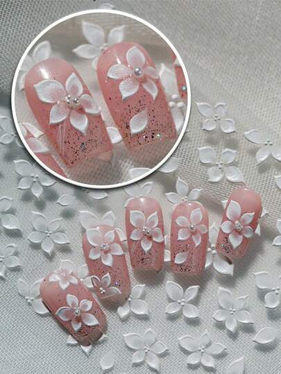 3D Relief White Camellia Nail Art Stickers, Translucent Crystal Clear Flower, Fairycore Nail Decals, White Ice Flower Sticker For DIY Gift Decor