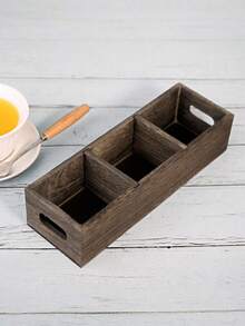 A Wooden Tea Bag Organizer With Three Compartments, Including A Sugar Bag Holder, Suitable For Countertop Use. - Multicolor - View 3