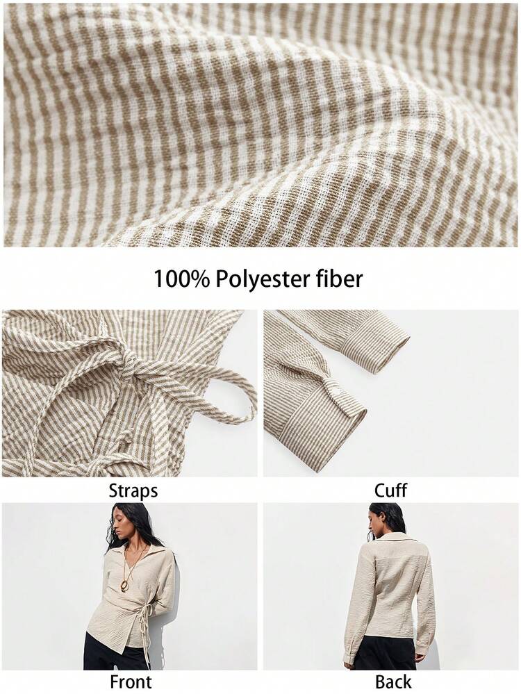 SHEIN Maija Women's Casual Striped Tie-Front Wrap Blouse, Spring/Autumn, Summer Holiday, Beach, Birthday, Going Out Tops For Women, Elegant, Vacation