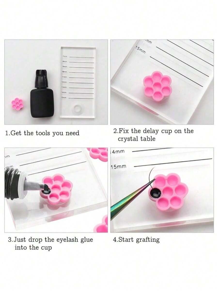 100pcs Pink Flower Shaped Glue Holder Cups For Eyelash Extension, Tattooing And Makeup - Pink - View 1