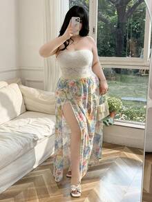 CovetEZ Plus Size Floral Mesh Sheer Anti-Exposure Skirt, Spring/Summer - Multicolor - View 3