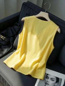 GlowEve Pleated V-Neck Sleeveless Fitted Casual Blouse For Women Women's Vest Tops Sleeveless Tops Waydamin Linen Elegant Knit Tops Blouses For Women Business Casual Women Tops - Multicolor - View 2