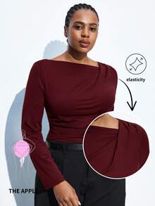 Maija 大码长袖打底T恤，针织衫，深红色上衣，酒红色上衣，大码长袖上衣，酒红色上衣，栗色上衣，春夏款，适合春季情人节、狂欢节、女士服装派对、海滩婚礼、度假休闲、圣帕特里克节、复活节、夏季、复活节女士派对上衣、海滩夏季假期、海滩度假、夏季外出、毕业季 - 酒紅色 - 查看 1