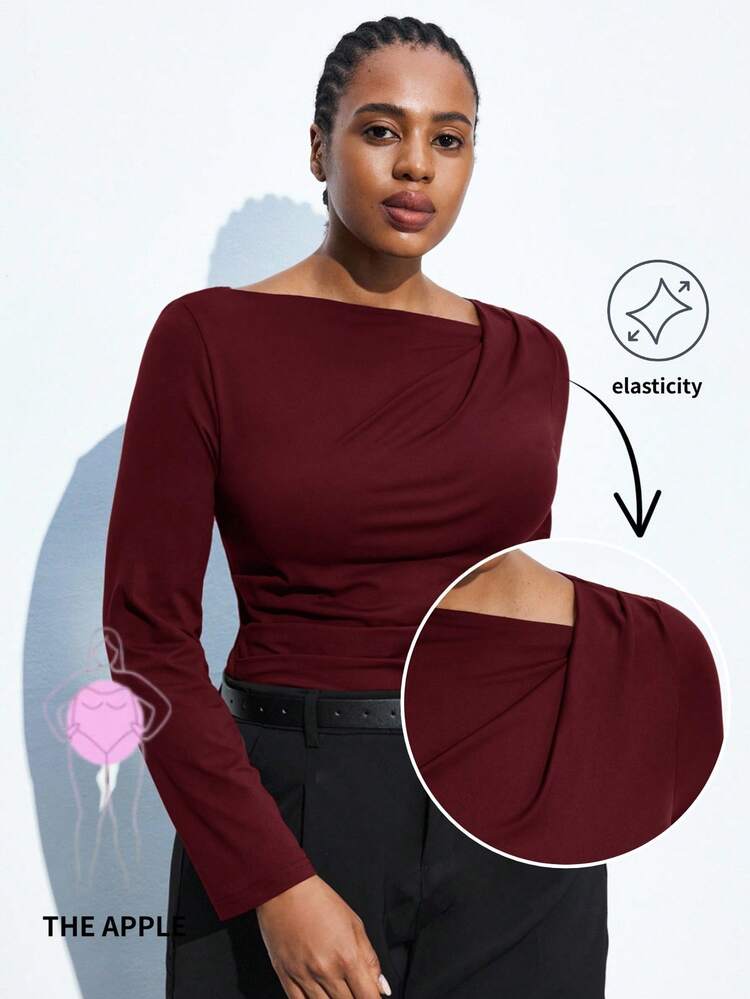 SHEIN Maija Plus Size Long Sleeve Base Layer T-Shirt, Knit Top,Dark Red Top Burgundy Top Plus Size Long Sleeve Top Wine Red Top Maroon Top Spring To Summer Spring Valentine's Day Carnival Fasching Women Costume Party Beach Wedding Vacation Casual St Patrick's Day Women Easter Summer Easter Women Party Top Beach Summer Holiday Beach Vacation Summer Going Out Graduation