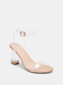 Glitzique Giày cao gót quai đơn trong suốt dành cho nữ, Giày sandal mùa hè mới dành cho nữ, Giày sandal gót dày đính pha lê, Giày cao gót ngoài trời cỡ lớn thời trang và gợi cảm dành cho phụ nữ tại tiệc chiêu đãi và Giày cao gót khiêu vũ. - Màu be - Xem 9
