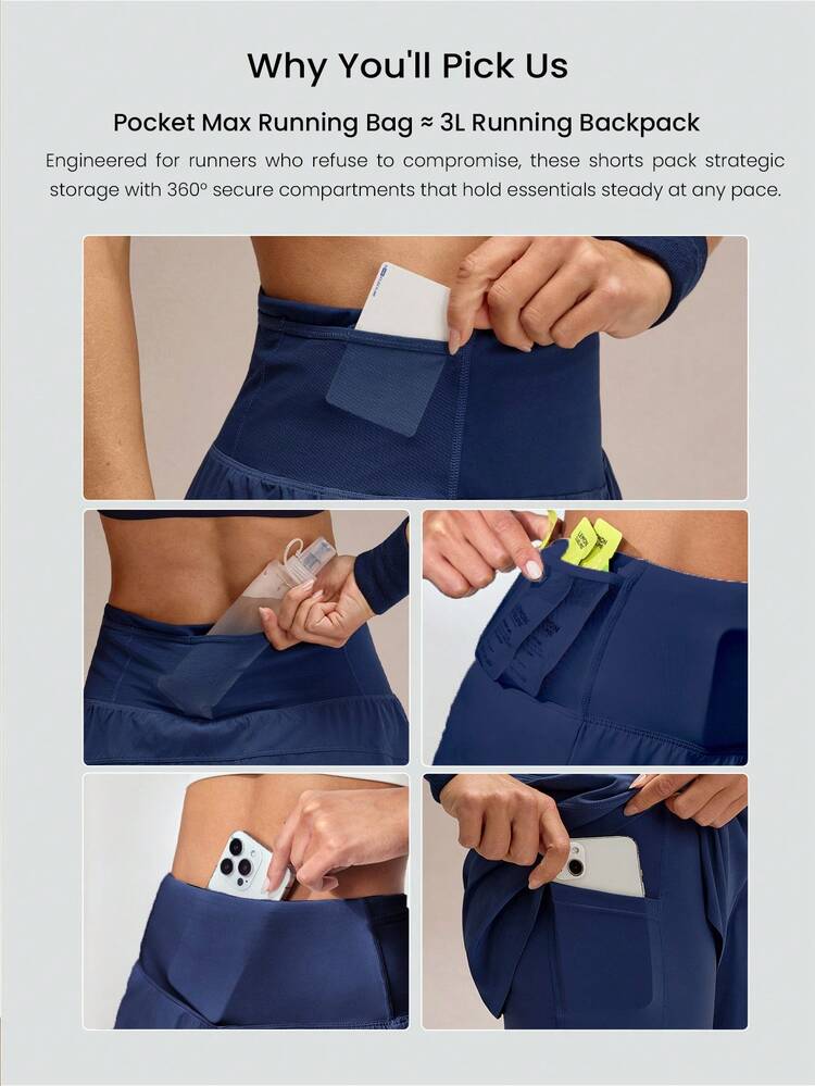 4'' VitalSwift Quick-Dry Multi-Pocket High-Rise Waist Adjustable Drawstring Waist Running Shorts With Built-In Anti-Odor Underwear Workout Running Training