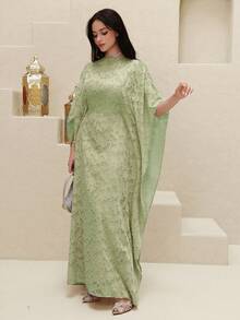 Yasmyna Đầm maxi Thổ Nhĩ Kỳ cổ bèo thanh lịch dành cho nữ & Áo Abaya truyền thống Ả Rập - màu xanh lá - Xem 8