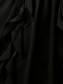 Pariaura 复古棕色荷叶边全幅连衣裙/收腰修身迷你裙/优雅甜美 - 黑色 - 查看 4