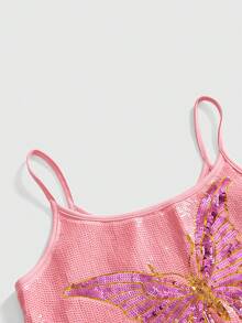 ROMWE Avant Sequin Butterfly Print Vacation Party Y2K Beach Summer Sexy Camisole For Women - Baby Pink - View 3