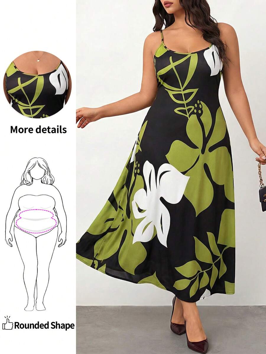 Enliva Plus Size Women's Elegant Fashion Personalized Versatile Casual Office Wear Long Printed Knit Dress Party, For Apple And Rounded Body Shape - Army Green - View 1