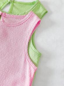Elladie kids 两件套少女夏季休闲度假撞色波浪吊带上衣和短裤套装 - 彩色 - 查看 7