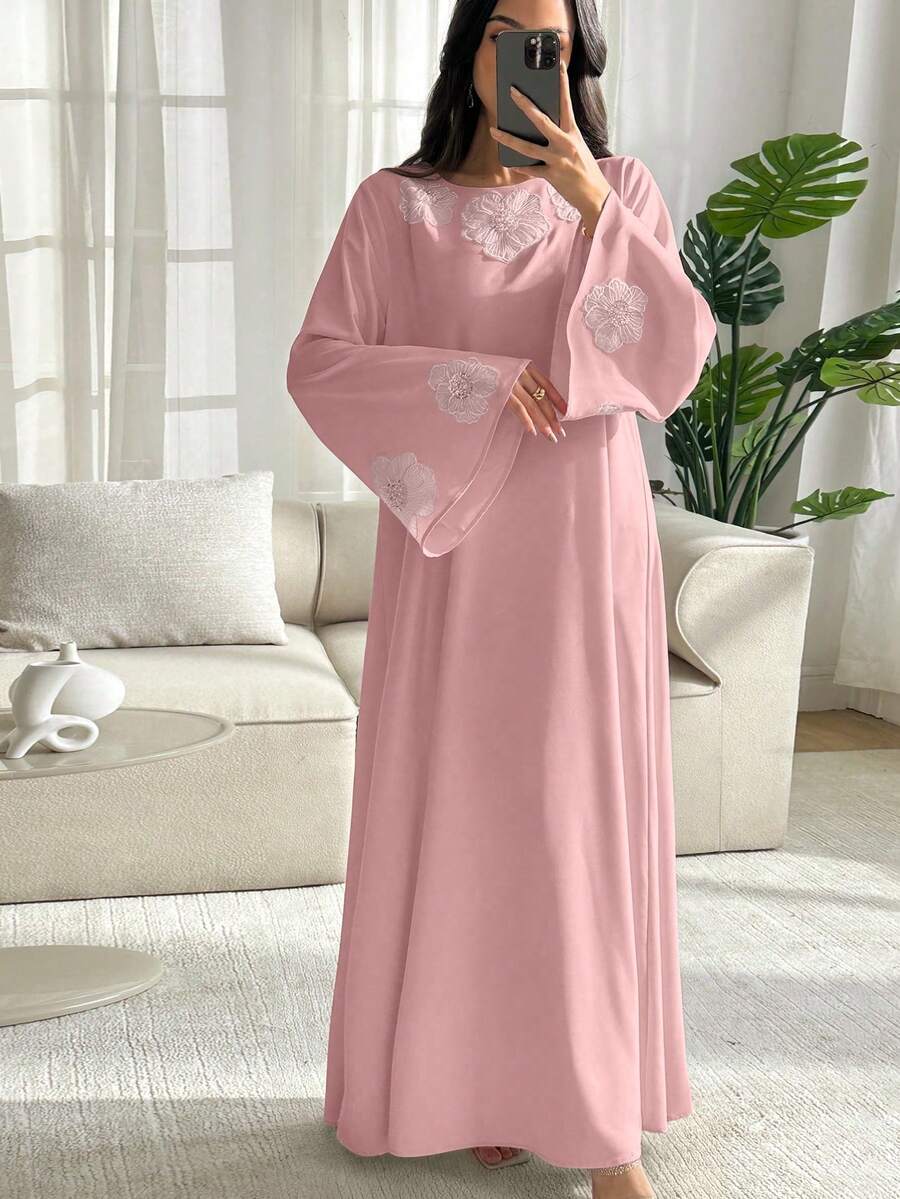 Yasmyna Women's Floral Applique Casual Modest Elegant Robe Wedding Pink Floral Autumn - Watermelon Pink - View 1