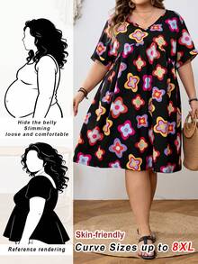 SHEIN CURVE+ Curve 尺码 US22 音乐节、海滨度假、波西米亚风女士全幅印花休闲度假连衣裙，女装/乡村/沙滩装/沙滩装/沙滩装 - 彩色 - 查看 11