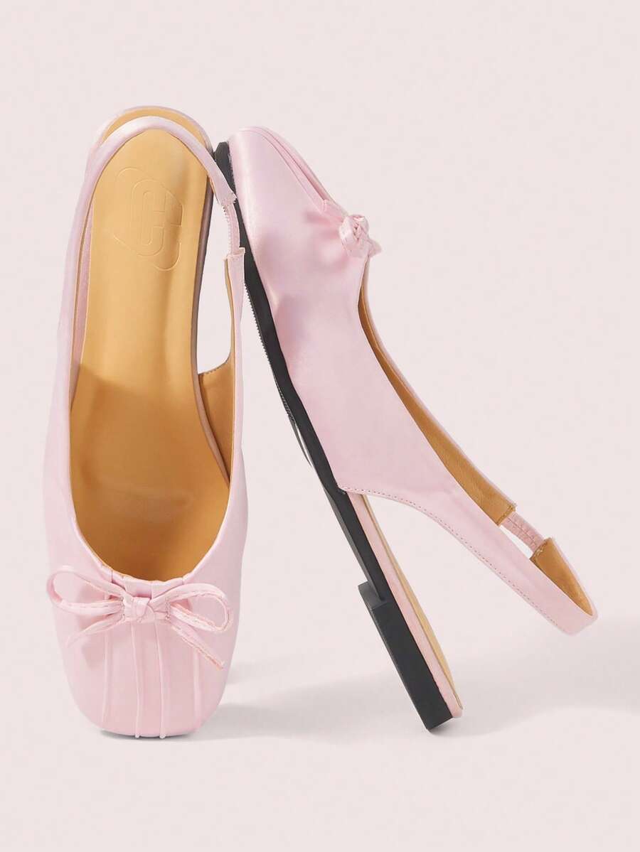 CUCCOO DOLLMOD 女士浅粉色春夏新款方头闭趾凉鞋蝴蝶结仿丝绸缎面时尚高跟平底鞋 - 粉色 - 查看 1