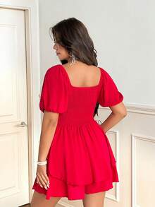 Vionelle Plus Size Women's Sexy Red Double Ruffle Hem Jumpsuit - Red - View 6