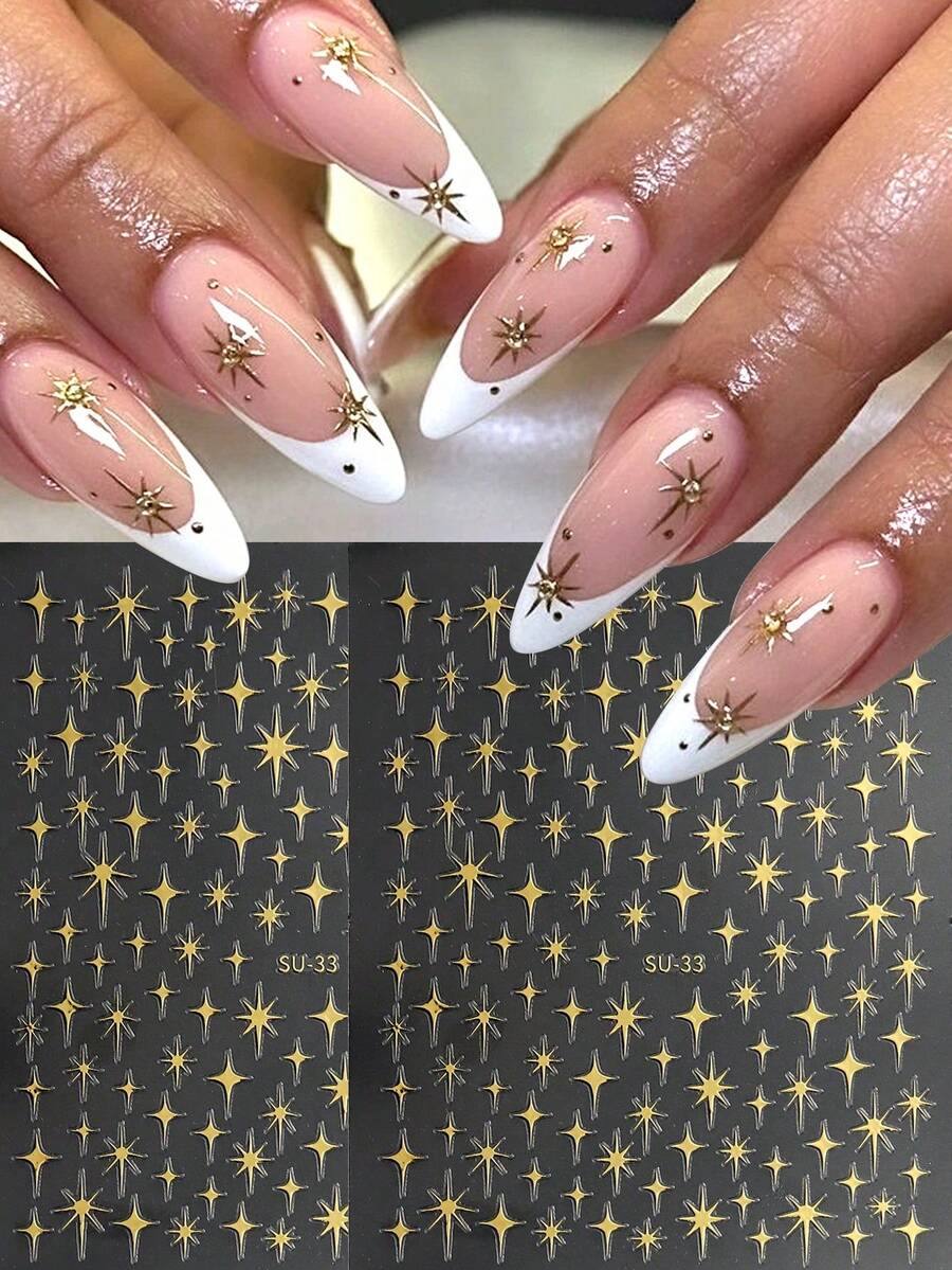 1 Pieza Pegatinas de Uñas Doradas, Decoración de Arte de Uñas 3D Estrella Cruz Y2K, Encantos de Uñas de Metal con Estampado de Lámina Dorada Calcomanías Autoadhesivas para Uñas Acrílicas DIY Regalo - Dorado - Ver 1