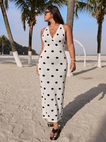 SHEIN EZwear 大码女式复古黑色波点无袖毛衣连衣裙，休闲夏季连衣裙 - 彩色 - 查看 4