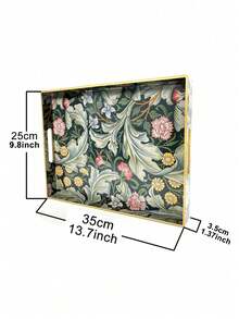 Rectangular Decorative Tray With Handles, Made Of Plastic, Green Plant Style, Suitable For Living Room Tabletop Storage And Decoration - Multicolor - View 3