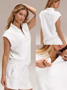 GLOWMODE Áo nỉ tay ngắn SoftSerene Modal Easy Does It mềm mại, mượt mà, thoáng khí, có khóa kéo nửa thân, thích hợp mặc hàng ngày. - trắng - Xem 7