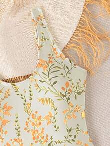 Swim Lushoire Bộ đồ bơi và váy ngắn in họa tiết toàn thân dành cho nữ, thích hợp cho kỳ nghỉ biển, tiệc bể bơi, tiệc bãi biển. - Vàng nhạt - Xem 4