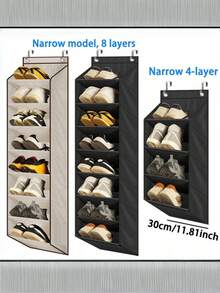 1pc Over The Door Shoe Organizer Narrow Rack, 4/8 Layer Large Pocket Storage, Hanging Shoe Rack For Closet, Dorm & Narrow Door, Color: Beige, Black - Multicolor - View 1