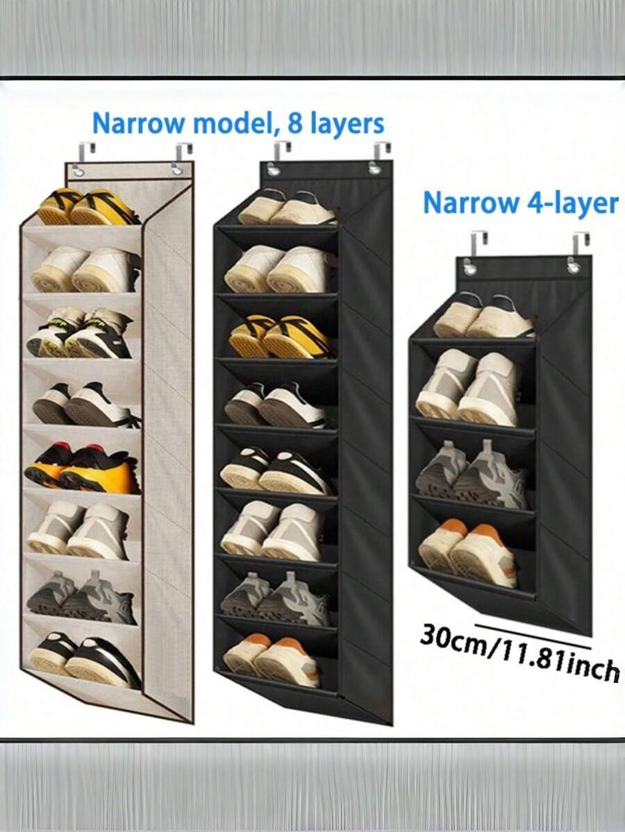 1pc Over The Door Shoe Organizer Narrow Rack, 4/8 Layer Large Pocket Storage, Hanging Shoe Rack For Closet, Dorm & Narrow Door, Color: Beige, Black - Multicolor - View 1
