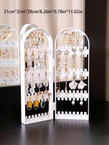 1 Jewelry Display Stand For Earrings, Made Of Acrylic, With Foldable Jewelry Box For Necklaces And Accessories. - White - View 8