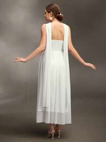 Cheriluna Maternity 孕妇抹胸长款网纱刺绣缎带修身连衣裙，适合孕期摄影 - 白色 - 查看 2