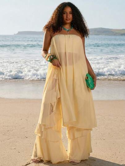 SHEIN BAE Plus Size Women's Light Yellow Bandeau Floral Crop Top, Music Festival Top,Summer Tops,Summer Clothes,Tube Top,Spring Outfits For Women,Shirts,Western Outfits For Women,Going Out Top,Holiday Outfits For Women,Tops For Women,Tank Top,Western Outfits For Women,Country Concert Outfit,Cowgirl Outfits For Women,Summer,Spring Outfit Women,Easter Outfit Women,Party,Top For Wedding Guest,Bridesmaid Top,Elegant,Graduation,Casual Outfit ,Vacation Outfits Women,Summer Holiday Outfits,Y2k,Office Attire For Women,Festival,St Patrick's Day,Going Out,Beach,Dresses For Women Plus Size,Curve,Plus Size
