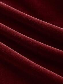 SHEIN MOD Square Neck Ruffle Bust Pleated Flare Sleeve Velvet Dress - Burgundy - View 5