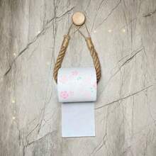 1PC/2pcs Wall-Mounted Jute Rope Toilet Paper Holder, No Drill Required; Bathroom Jute Rope Tissue Roll Dispenser, Kitchen Wall-Mounted Paper Towel Rack With Hooks, Suitable For Roll Replacement - Modern Home Decoration Bathroom Accessories - Brown - View 4