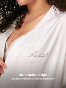 LUVLETTE Plus Size Women's Summer Luxe Satin Robe - Flowy Ruffled Design & Shimmering Rhinestones Luxe Silky Summer Nightwear Wedding Items Bride Pajamas - White - View 8
