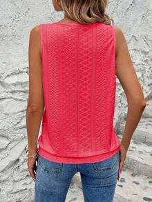 Breezaya Vestă elegantă pentru femei, culoare solidă, jacquard, brodat, perforat, cu guler rotund, cu decupaj metalic - roșu - Vizualizare 2