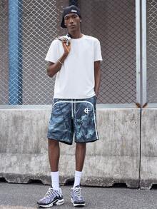 EVRINFINITE Pantalones cortos deportivos de verano para hombres con estampado de hojas y cordón en la cintura - Multicolor - Ver 3