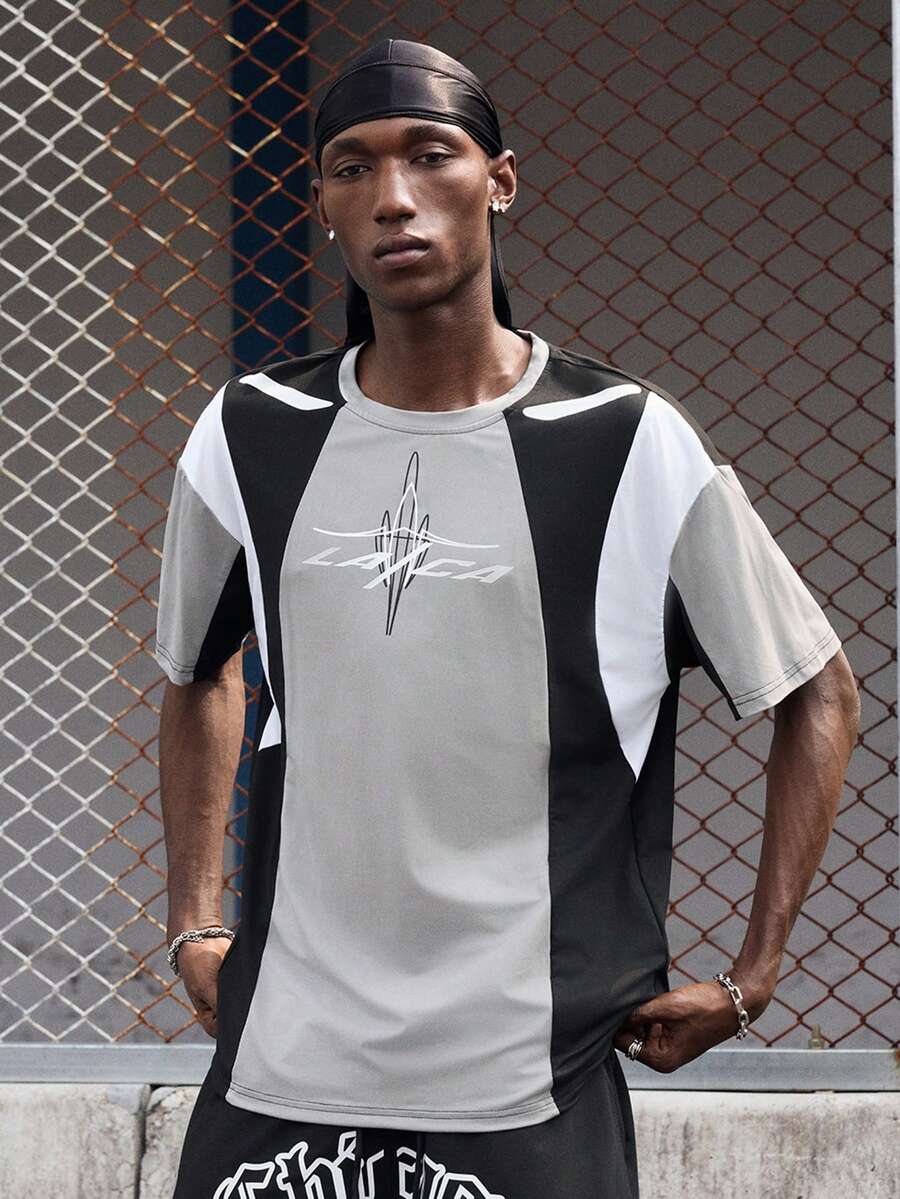 EVRINFINITE Manfinity Streetrush Herren Rundhals Kurzarm Stilvolles Farbblock Design Lässig T-Shirt Weltmeisterschaft Fußball 2026, Paar Matching Outfit Urlaub. - Verschiedenfarbig - Übersicht 1