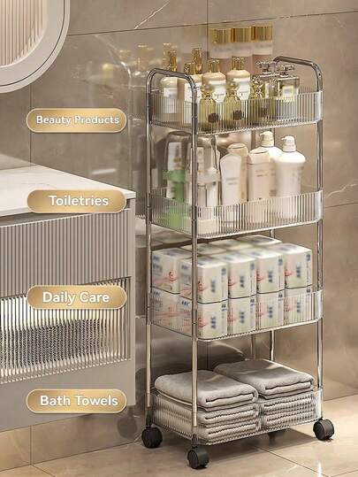 1 chiếc xe đẩy đựng đồ đa năng bằng acrylic trong suốt, dung tích lớn, thích hợp cho phòng tắm, phòng giặt, văn phòng, phòng khách, trang trí nhà cửa mùa thu/năm học mới.