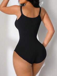 1pc Women's Seamless Comfortable Waist Cincher Bodysuit - Black - View 2
