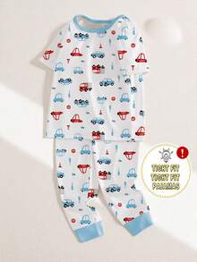 SHEIN [Bộ 6 món, giao ngẫu nhiên 2 món] Bộ đồ ngủ bé trai, hàng mới về mùa xuân/hè, họa tiết thời trang bán chạy: Khủng long, Cá mập, Ô tô, Phi hành gia, Phương tiện giao thông, chất liệu vải dệt kim co giãn cao, tay ngắn và quần dài, gồm 2 áo ngủ + 2 quần ngủ (giao ngẫu nhiên) - Nhiều màu - Xem 9
