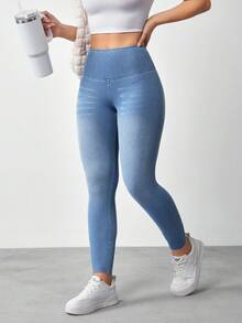Flexra 女士高腰休闲百搭日常牛仔裤 - 淺色水洗藍 - 查看 6