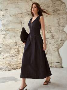 MOTF PREMIUM ĐẦM DENIM NỮ KIỂU THƯỜNG NGÀY/HẸN HÒ, XUÂN/HÈ - Màu xanh lam - Xem 1