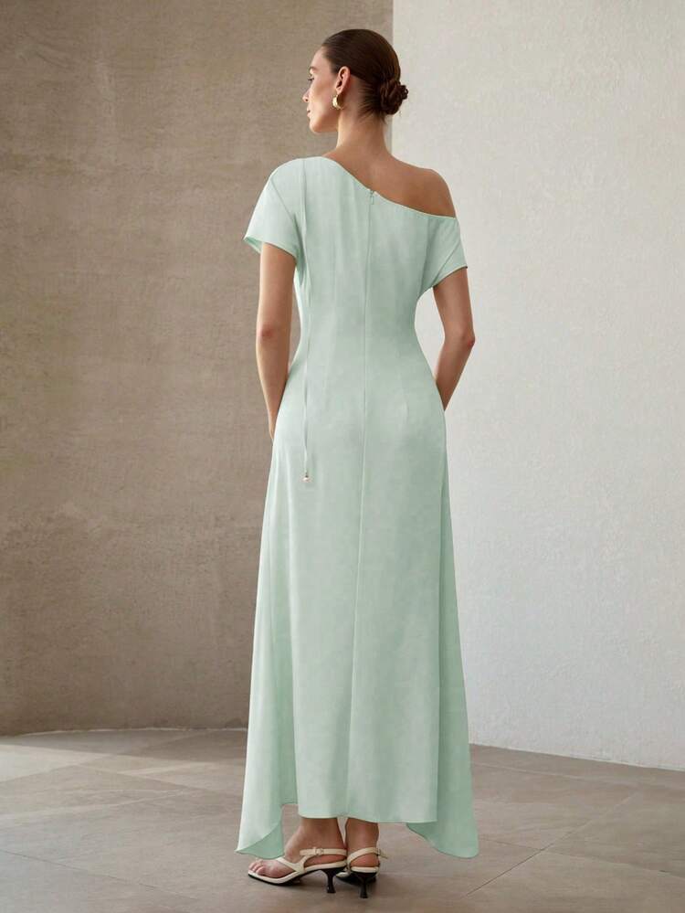 VESTIDO LARGO ELEGANTE CON CUELLO ASIMÉTRICO PARA MUJERES