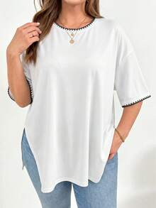 Shapeblank Áo thun cỡ lớn, cổ tròn, xẻ tà, phối màu tương phản - Nhiều màu - Xem 3