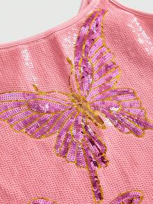 ROMWE Avant Sequin Butterfly Print Vacation Party Y2K Beach Summer Sexy Camisole For Women - Baby Pink - View 2