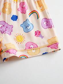 SHEIN X Care Bears Tween Girl Bear Print Short Sleeve Top And Shorts Pajama Set - Yellow - View 8