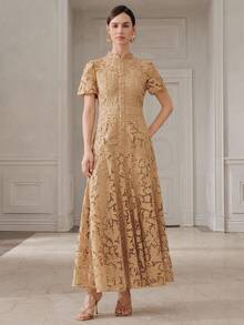 Anewsta Đầm vải thêu thanh lịch và thời trang dành cho nữ, thích hợp cho mùa hè. - Màu Khaki - Xem 6