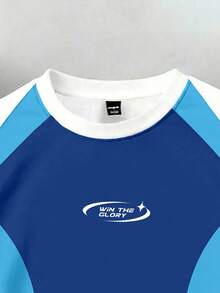 Manfinity Joysei Men's Casual Colorblock Short Sleeve T-Shirt, Summer - Royal Blue - View 4