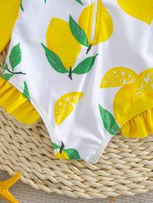 SHEIN Bộ áo tắm dài tay cho bé gái này có thiết kế dễ thương và đa năng với họa tiết bánh macaron. Hoàn hảo cho các buổi chụp ảnh, kỳ nghỉ và lễ hội, đặc biệt là vào mùa xuân và mùa hè. - Màu vàng - Xem 5